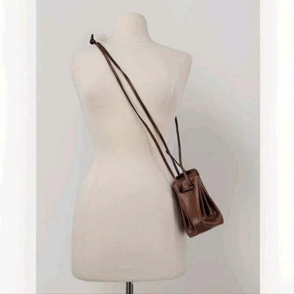 Italian Vintage Brown Leather Crossbody Mini Bag Minimalist We Were Born Free - Picture 2 of 15